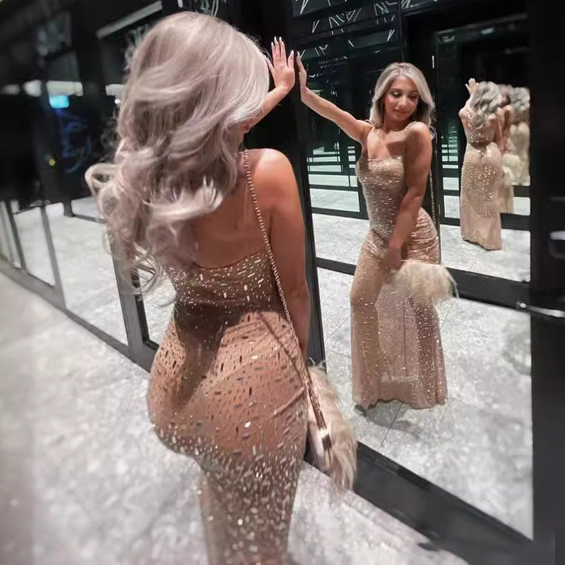 Hot Diamond Nude Sling With Lining Dress
