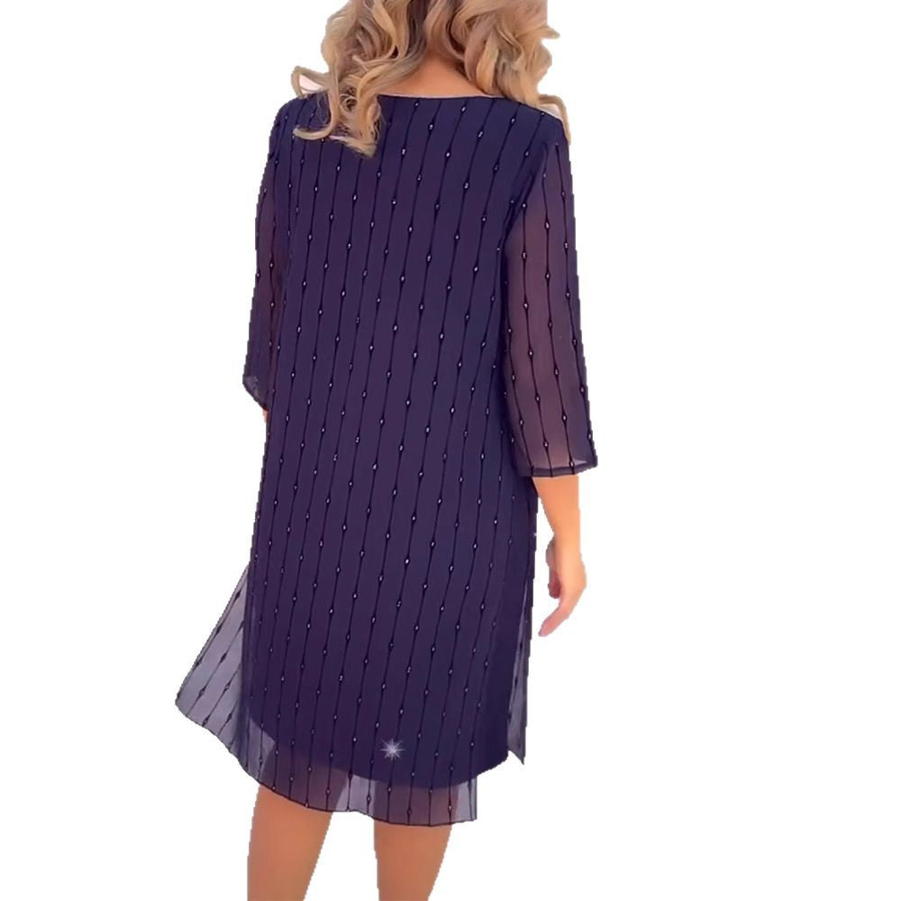 Women's Spring Fashion Solid Color Round Neck Elegant Dress