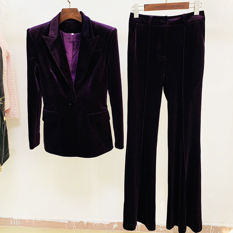 Women's Business One Button Bell-bottom Two-piece Set Pants