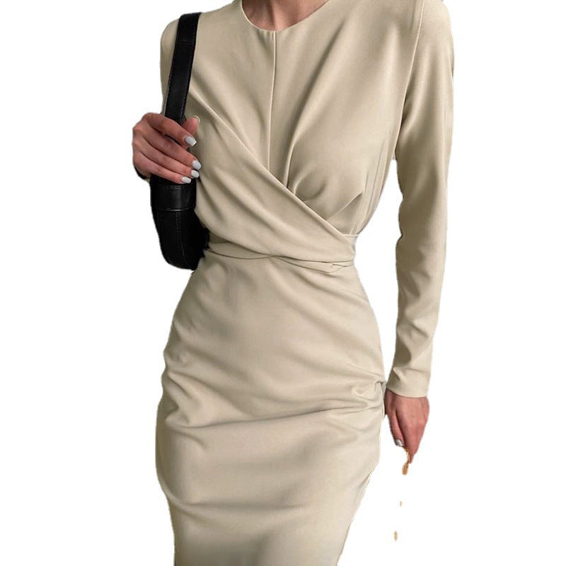 Women's Long Sleeve Autumn French Retro Slim Fit Slimming Dress