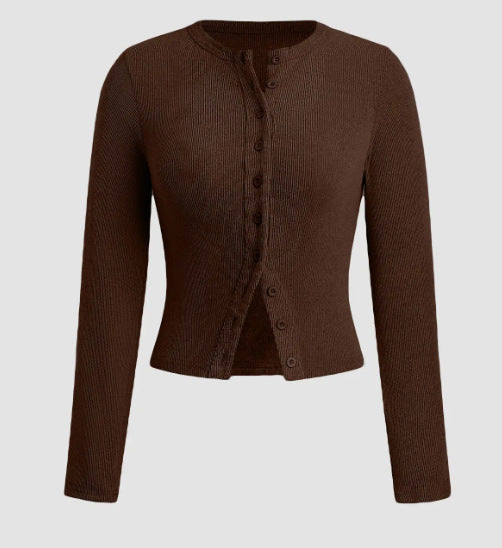 Autumn Solid Color Slim Fit Long Sleeves Buttoned Knitwear