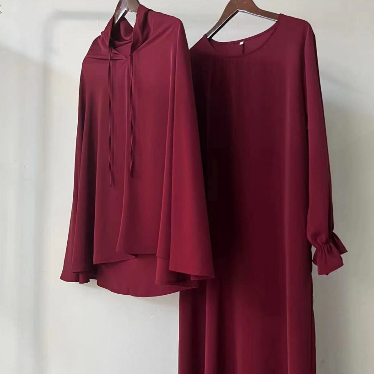 Autumn Pure Color Elegant Two-piece Malay Dress