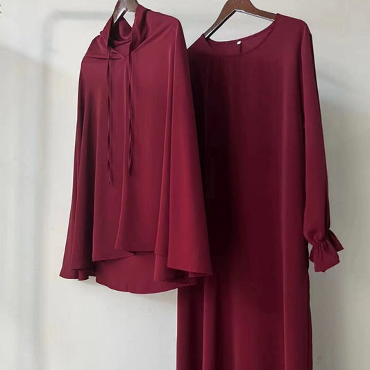 Autumn Pure Color Elegant Two-piece Malay Dress