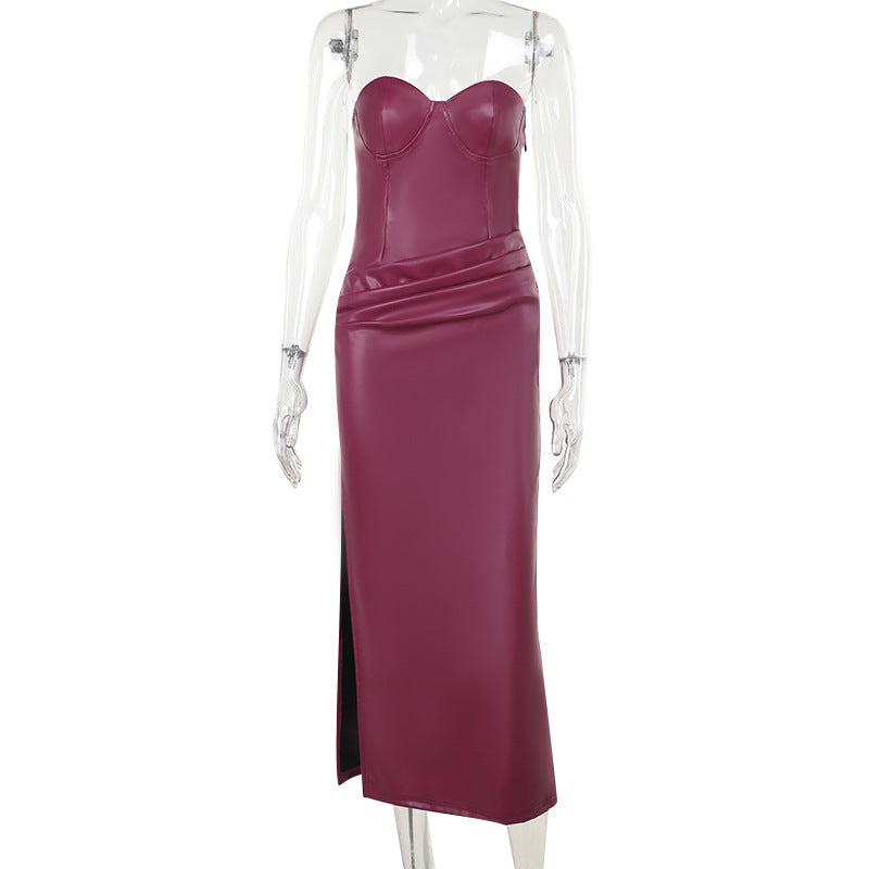 Women's Summer Temperament Hot Sexy Backless Leather Dresses