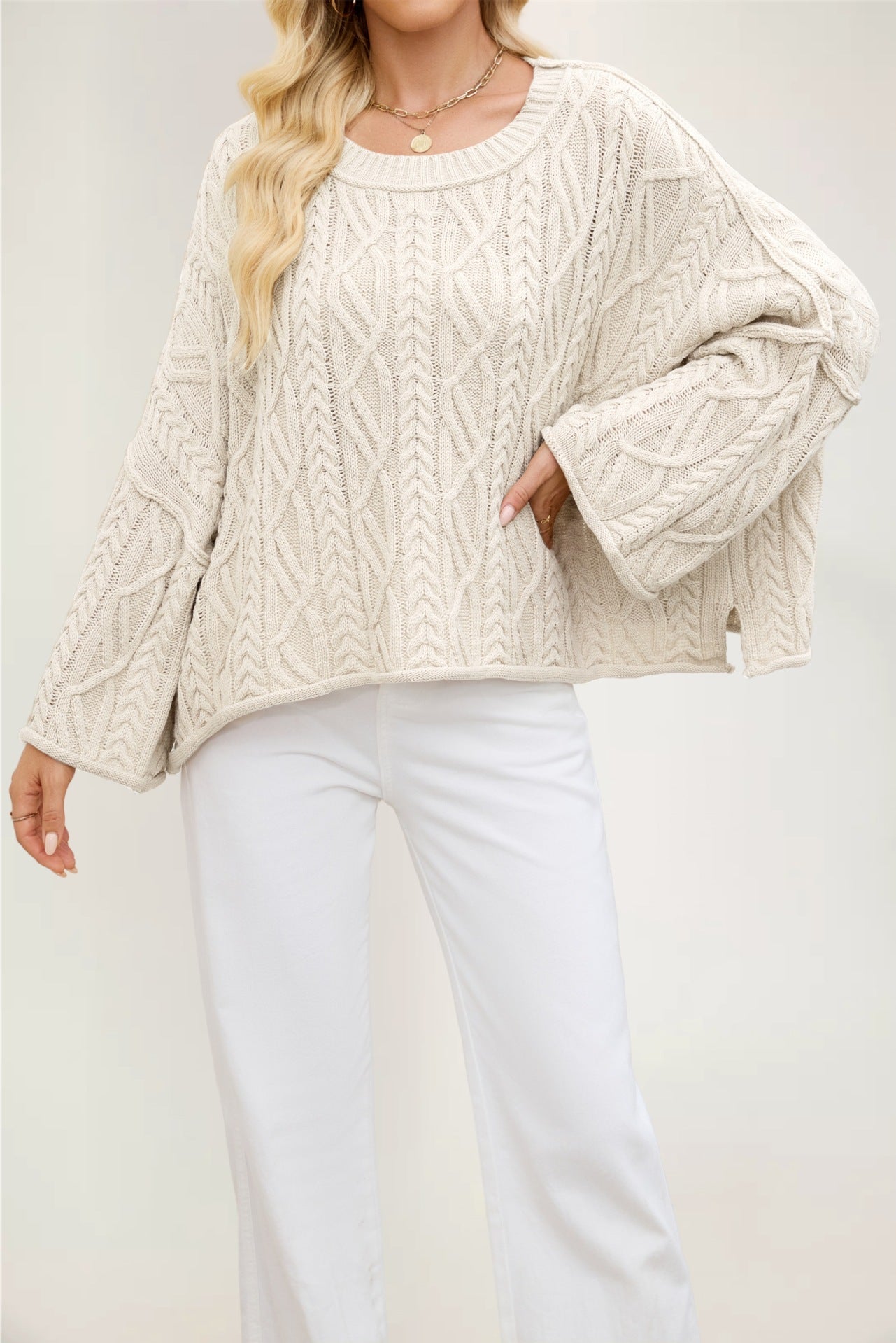Women's Glamorous Cable Loose-fitting Solid Color Sweaters