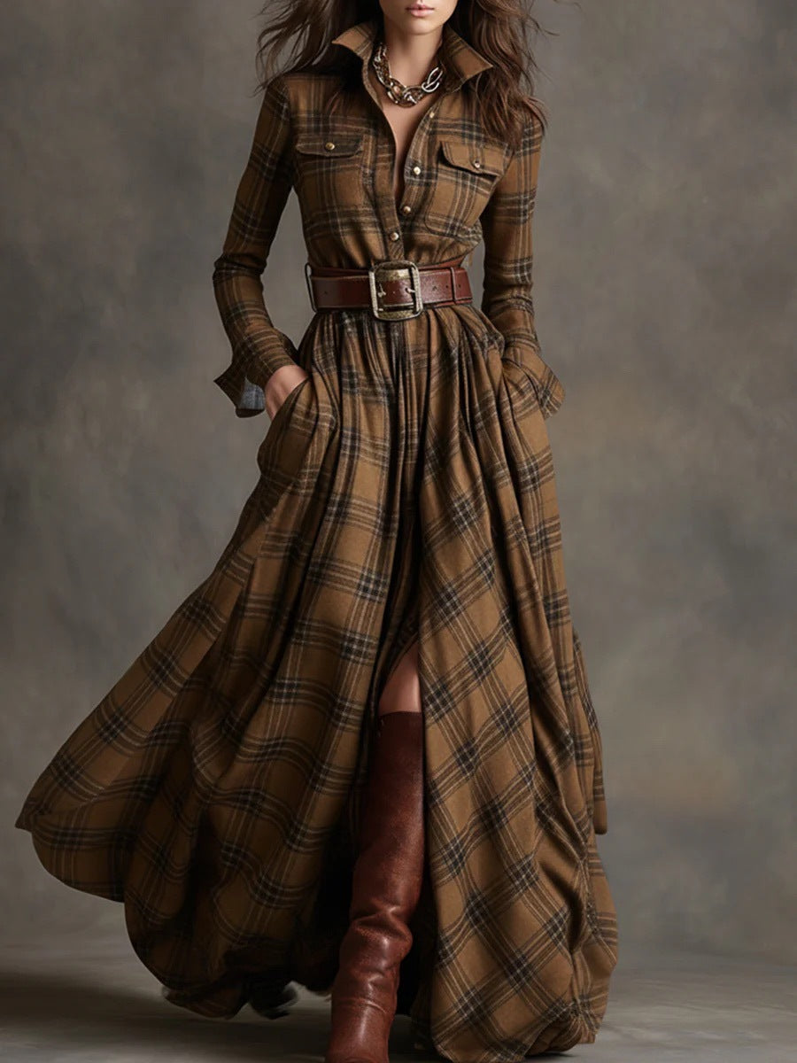 Women's Pretty French Retro Plaid Dress Dresses