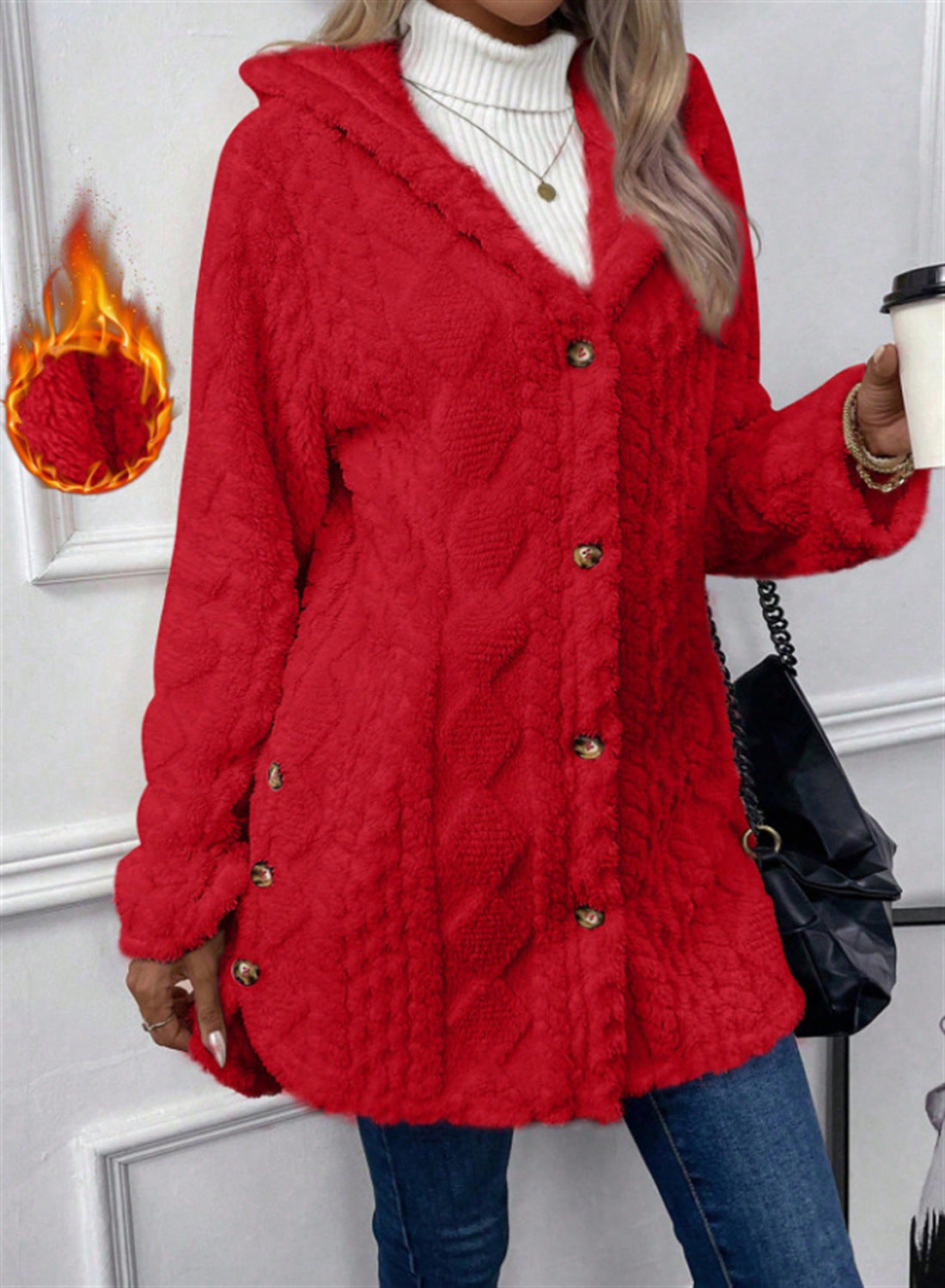Women's Solid Color Single-breasted Plush Hoodie Fashion Jackets