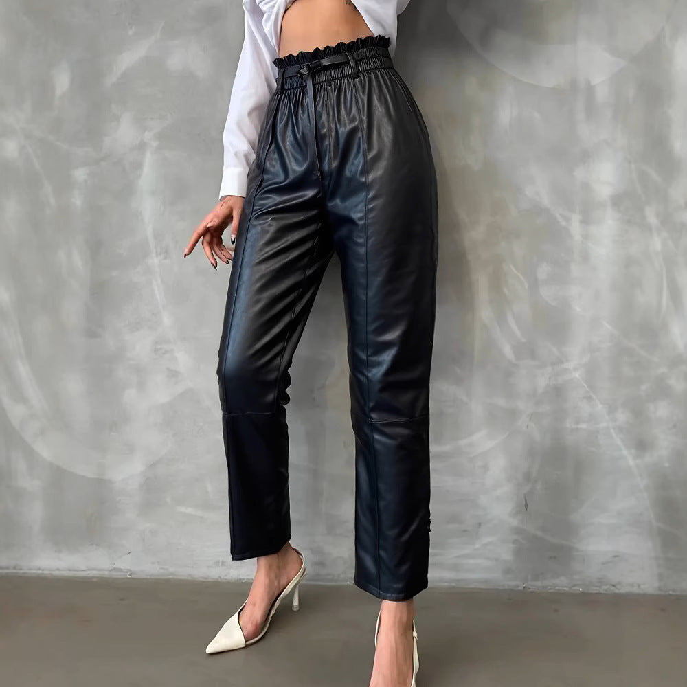 Women's Wear Leather Outing Slimming Casual High Pants
