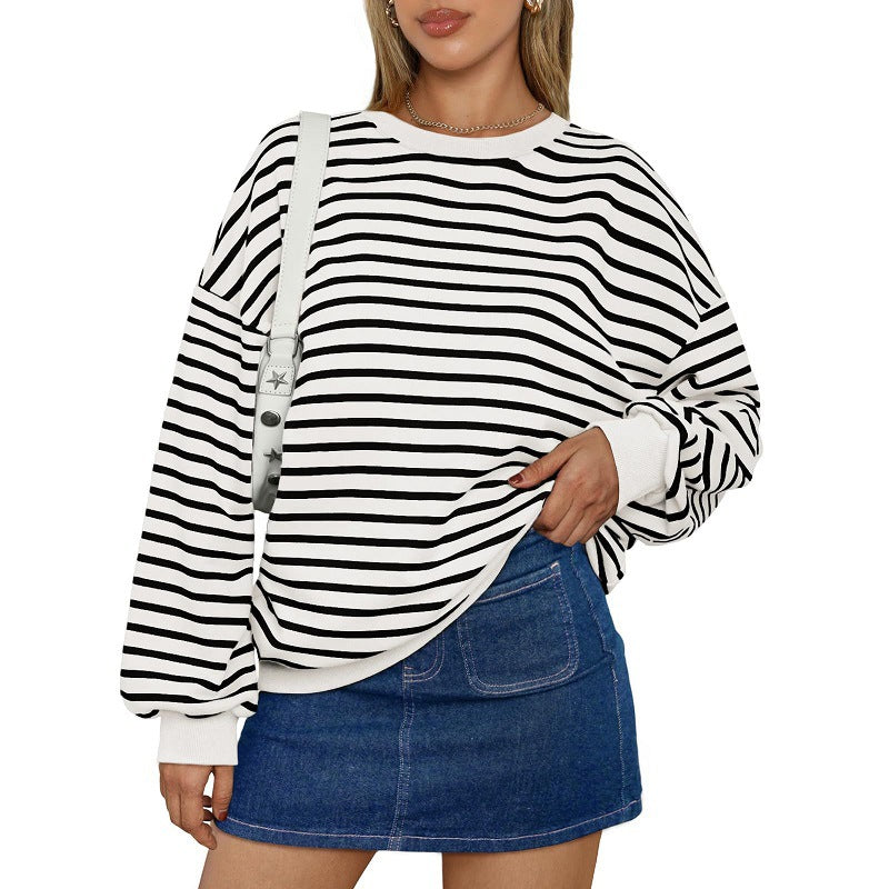 Graceful Elegant Women's Striped Long Sleeve Women's Sweater, Sweater