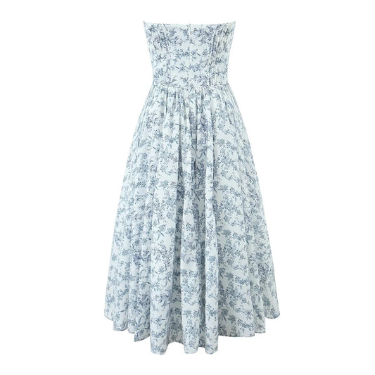 Women's Autumn French Style Fresh Vacation Floral Strapless Dresses