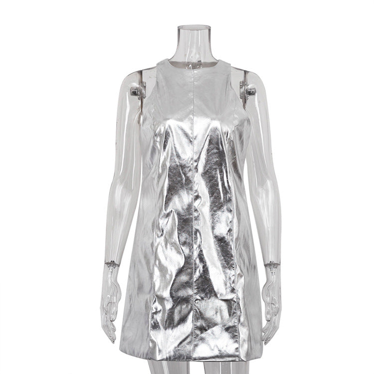 Women's Summer Reflective Leather Sexy Nightclub Dress Dresses