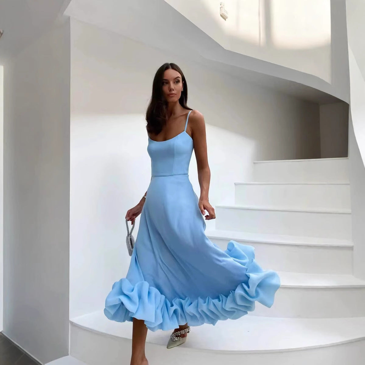 Women's Fashion Suspenders Large Swing Three-dimensional Flower A- Dresses