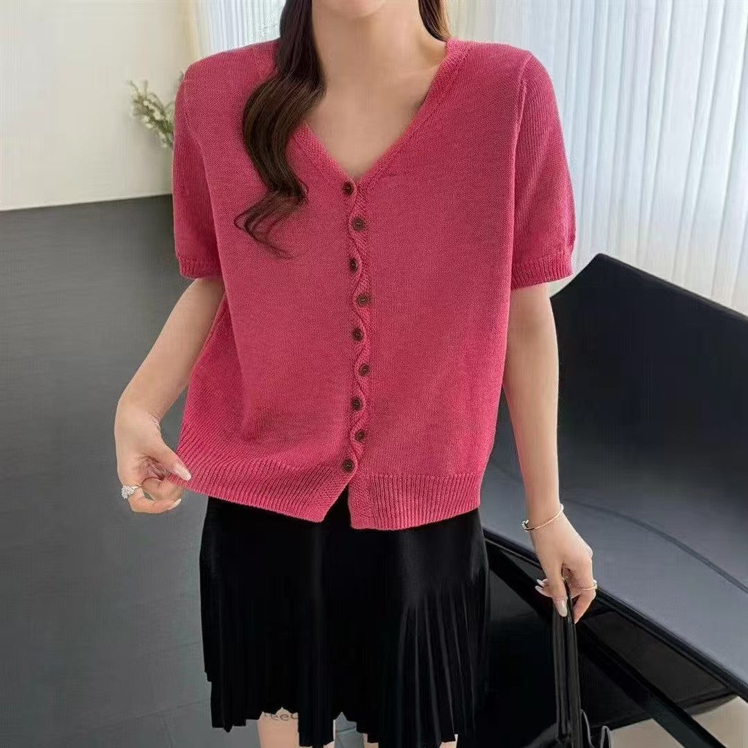Women's Buttons Sleeve Summer Fresh Casual T-shirt Women's Sweater