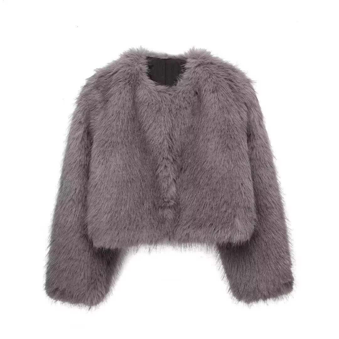 Women's Thick Lamb Wool Black Winter Furry Coats
