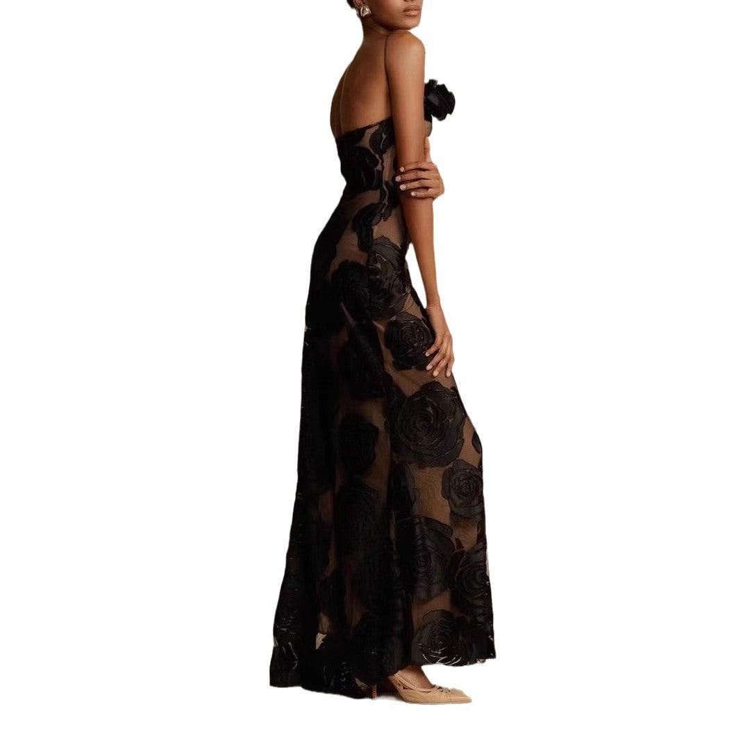 Sexy Burnt Flower Sling Shoulder Dress Dresses
