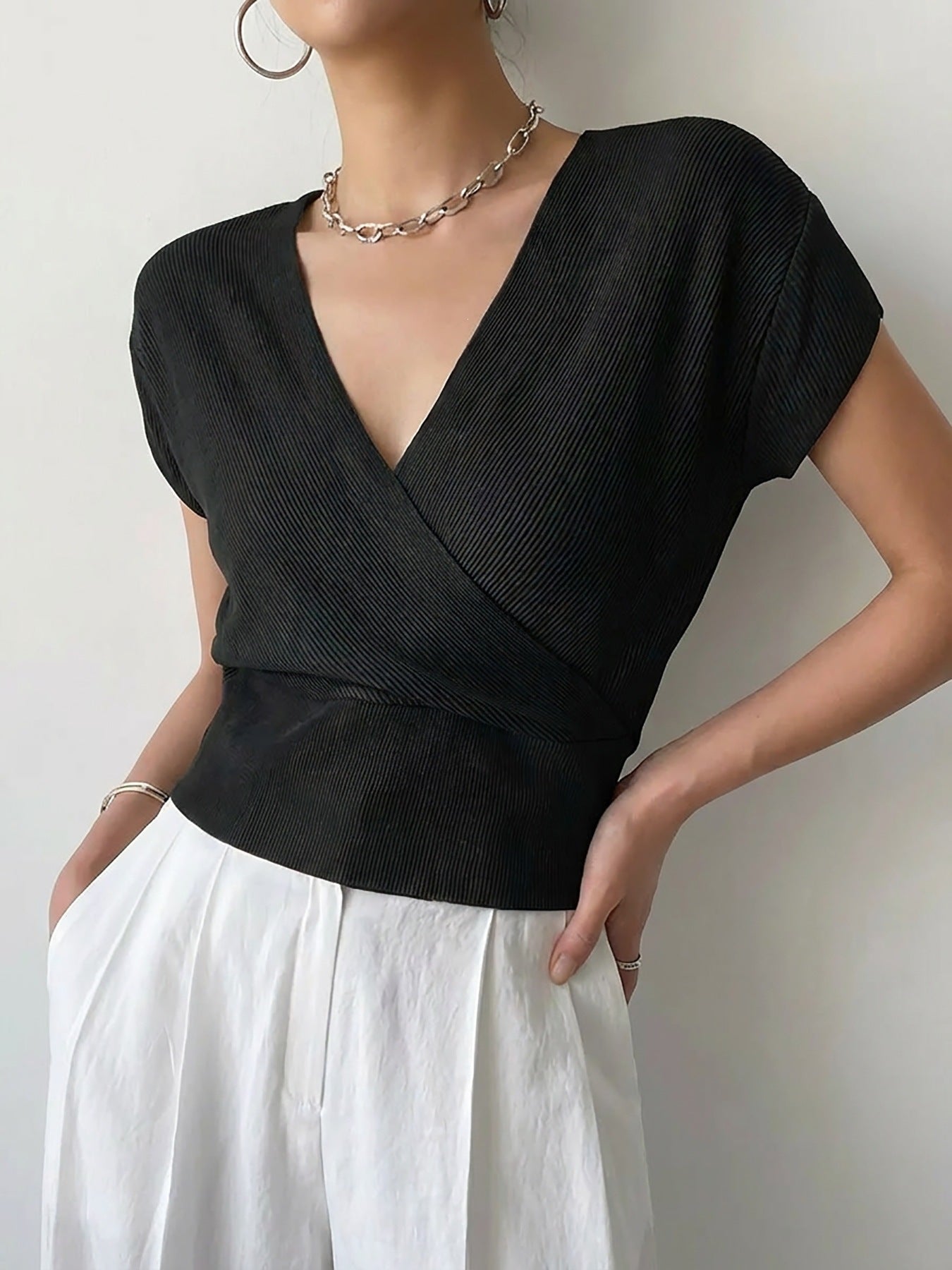 Women's Cross Knitted Sleeve High Waist Loose Women's Sweater