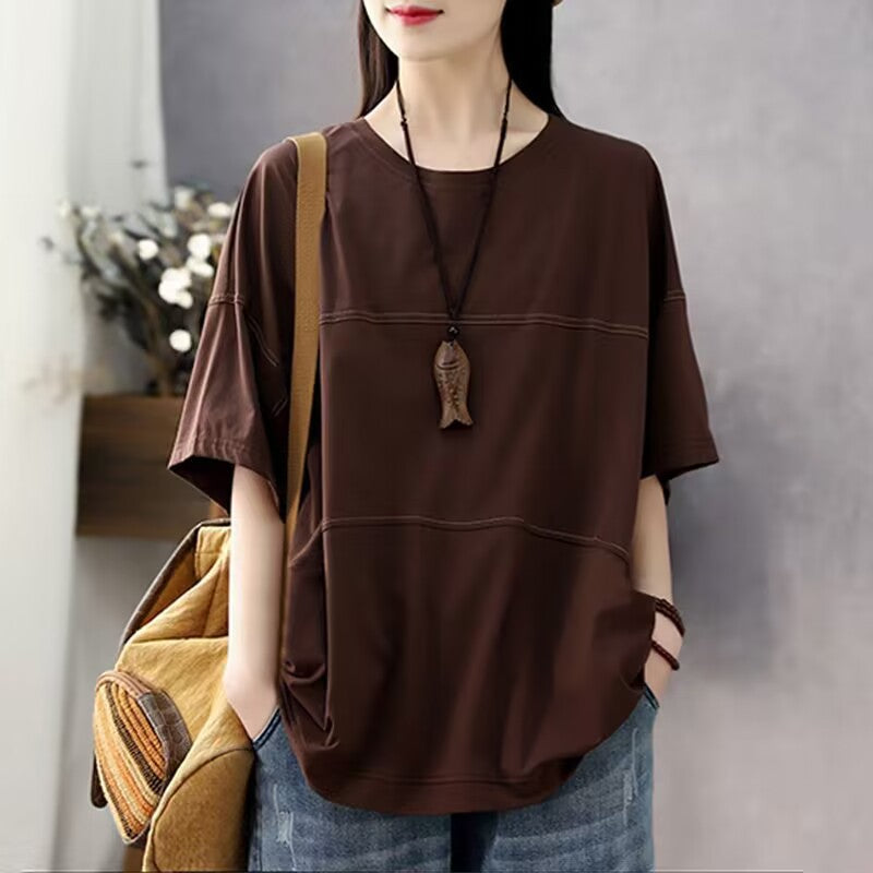 Women's Sleeve T-shirt Line Stitching Loose Casual Blouses