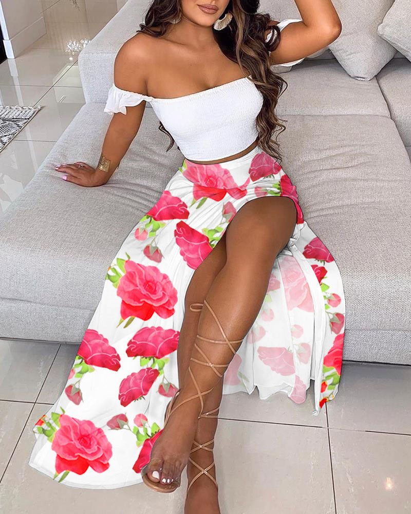 Women's French Bohemian Printed Mid-length Retro Tube Suits