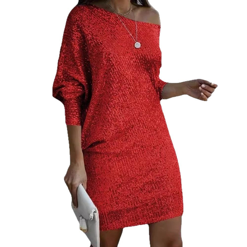 Women's Spring Simple Fashion Mid-length Dress Oblique Dresses