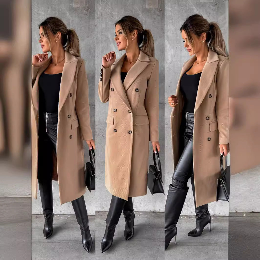 Women's Minimalist Long Sleeve Double Breasted Casual Coats