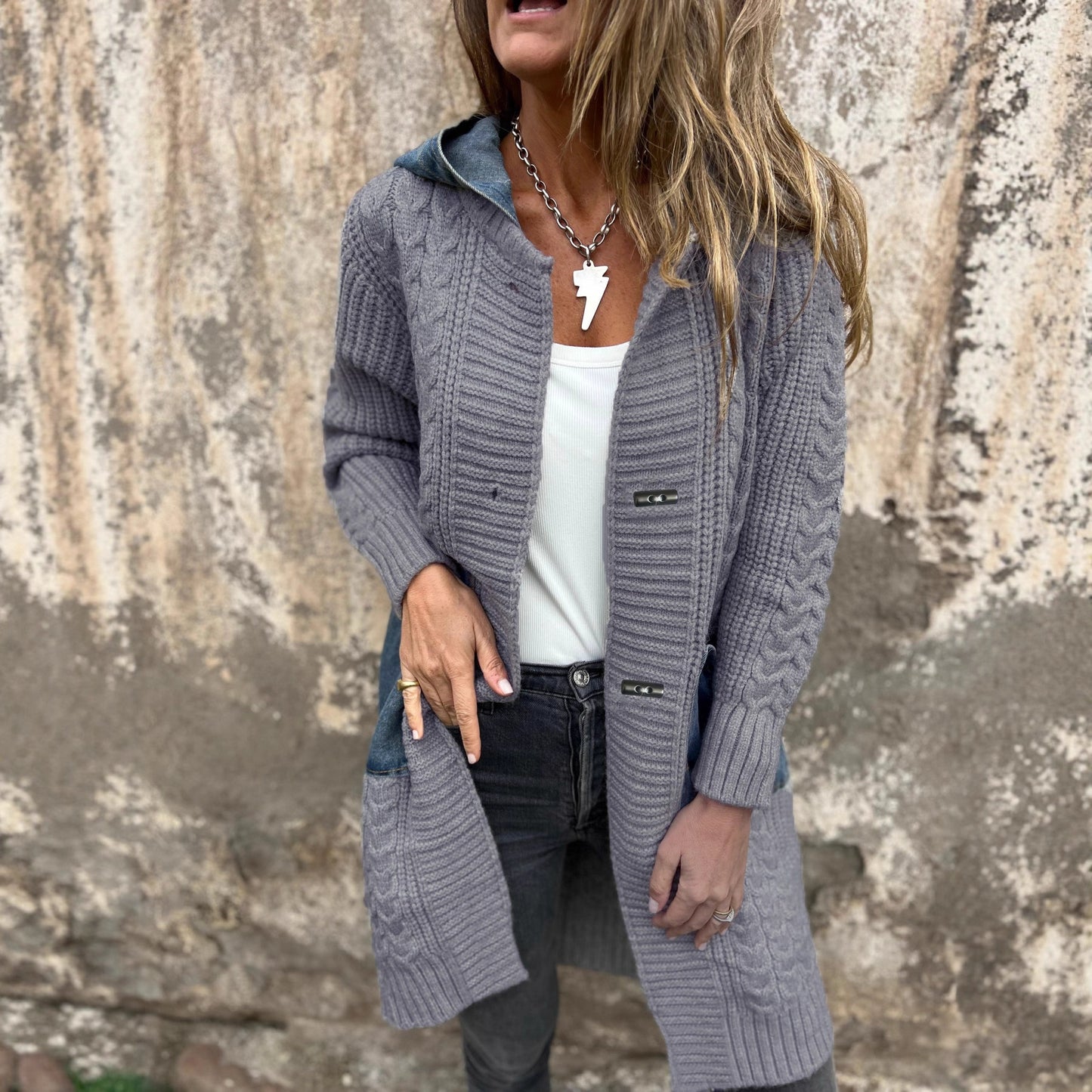 Women's Russian Loose Knitted Denim Splicing Knitwear