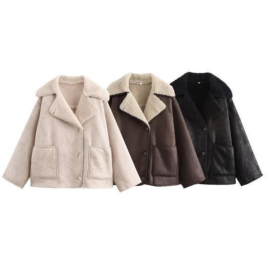 Women's Autumn Fashion Polo Collar Three-color Fur Jackets