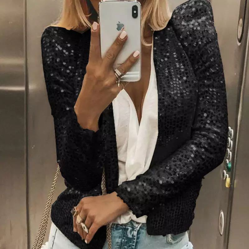 Women's Versatile Slouchy Fashion Sequined Casual Coats