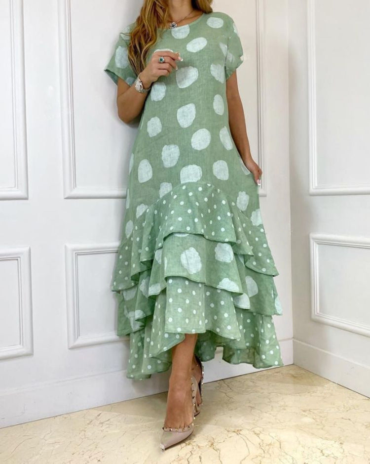 Women's Round Neck Polka Dot Swing Long Dresses