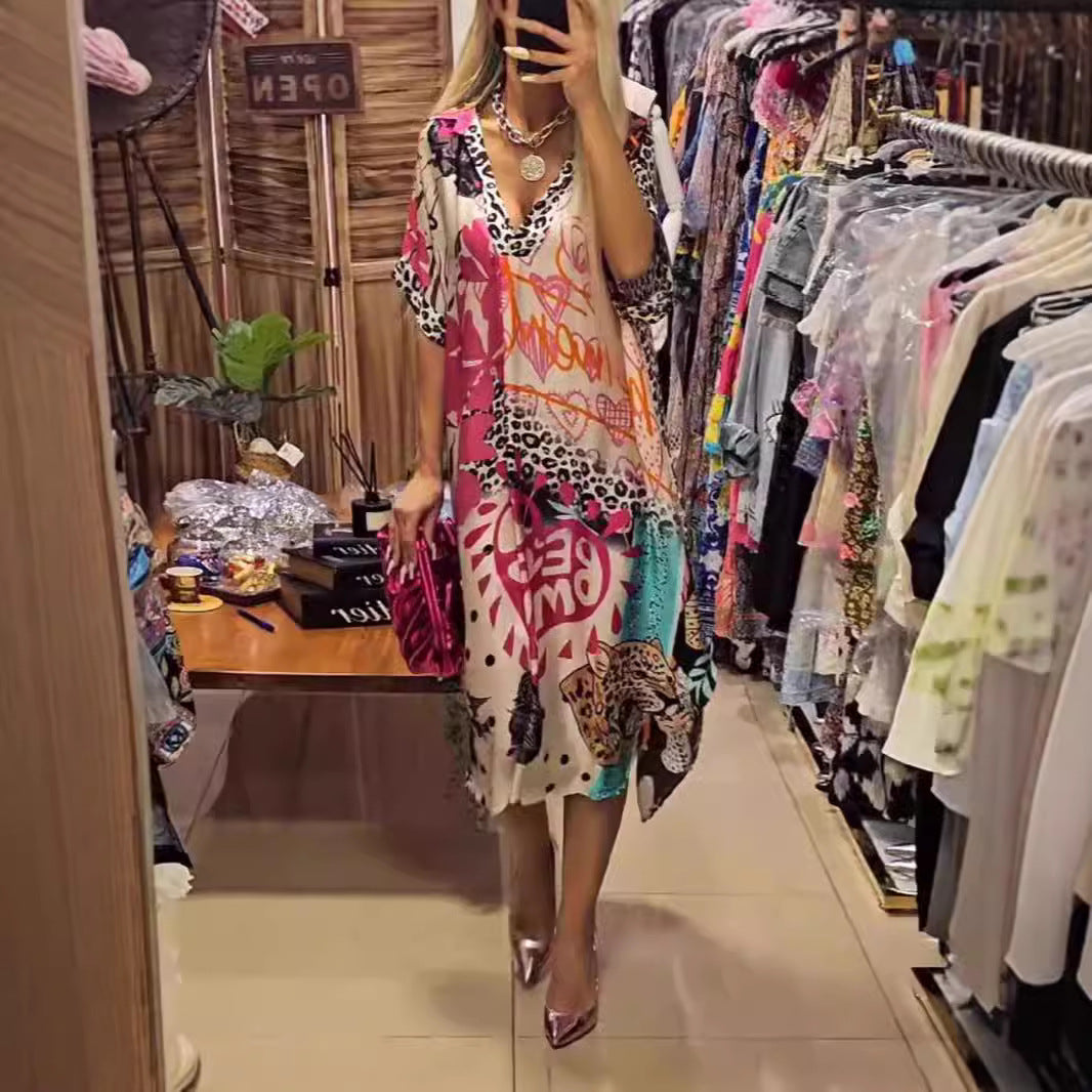 Casual Leopard Print Color Printing Depth Dress