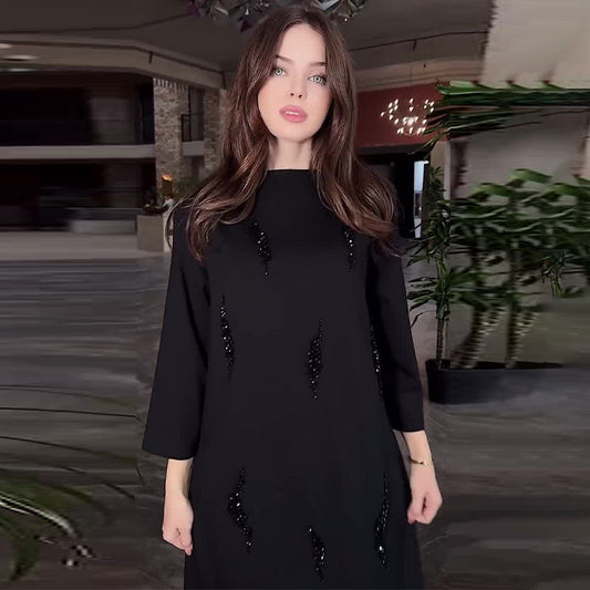 Round Neck Solid Color Long Sleeve Dresses