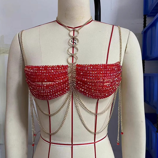 Durable Chest Necklace Pearl Body Chains Tops