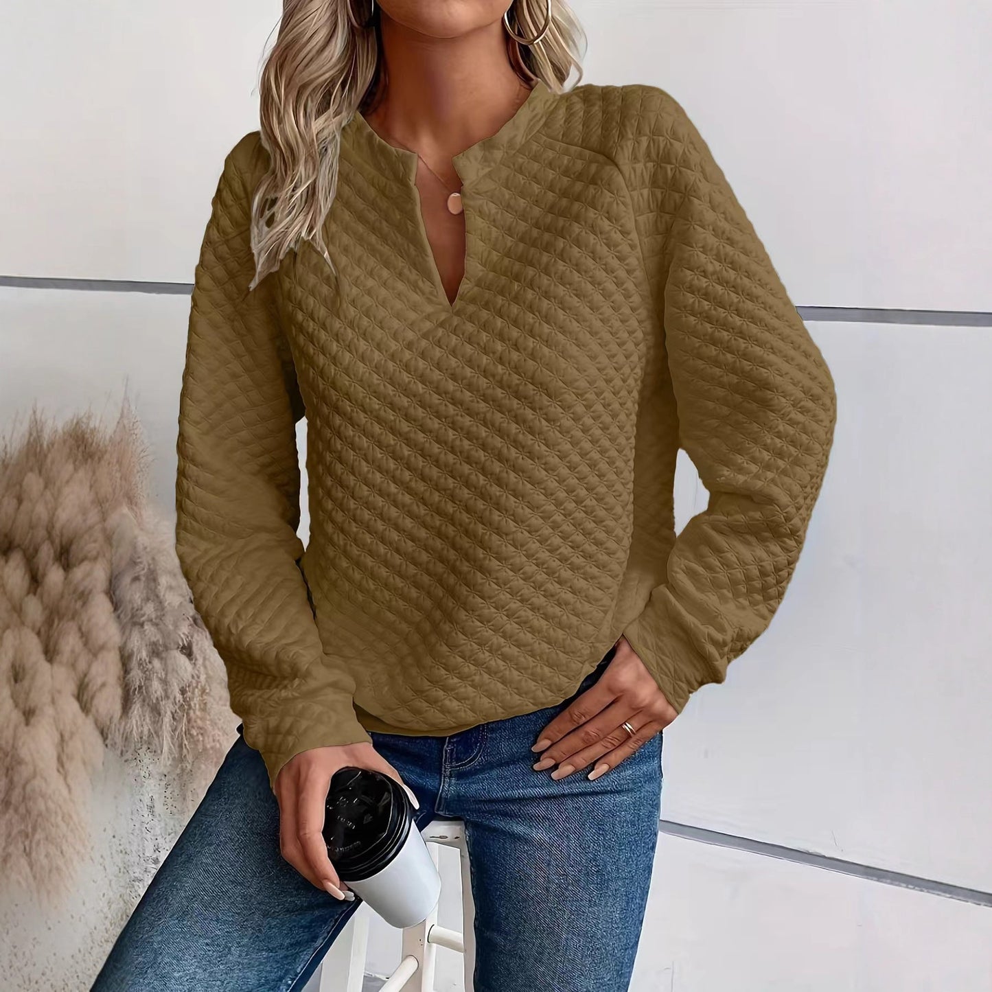 Women's Autumn Solid Color Deep Stitching Long Sleeve Women's Sweater, Sweater