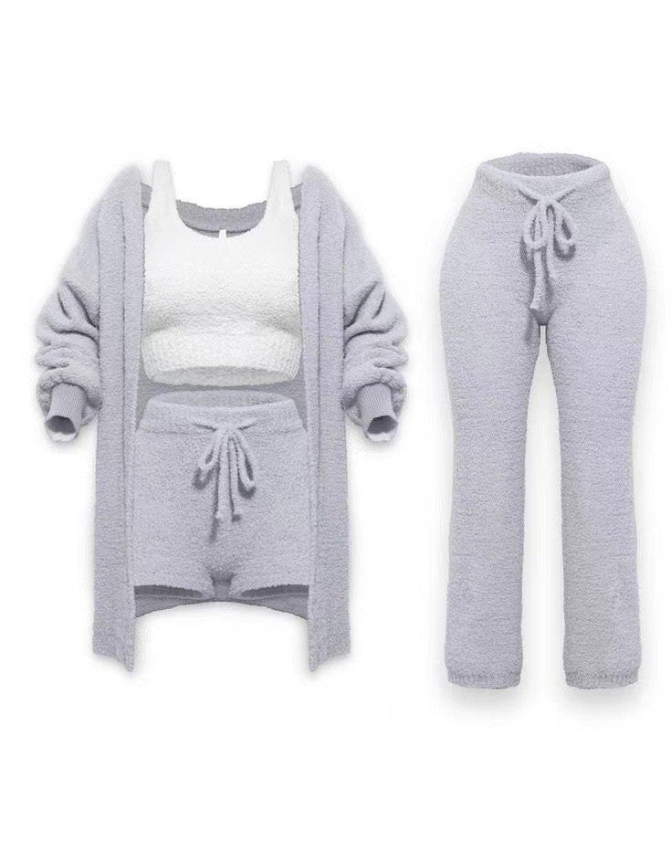 Knitted Plush Long Sleeve Three-piece Set Fashion Casual Suit