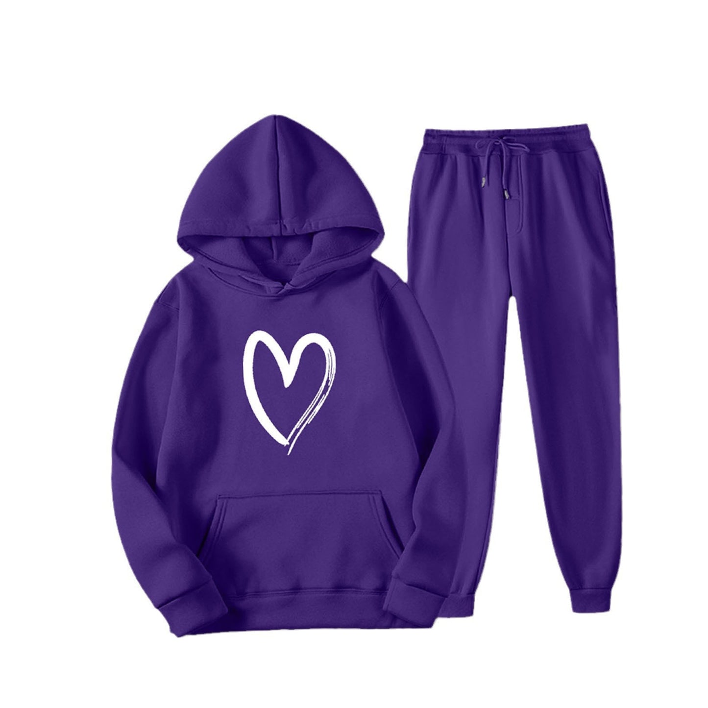Women's Sports Printed Heart-shaped Solid Color Set Fashion Casual Suit