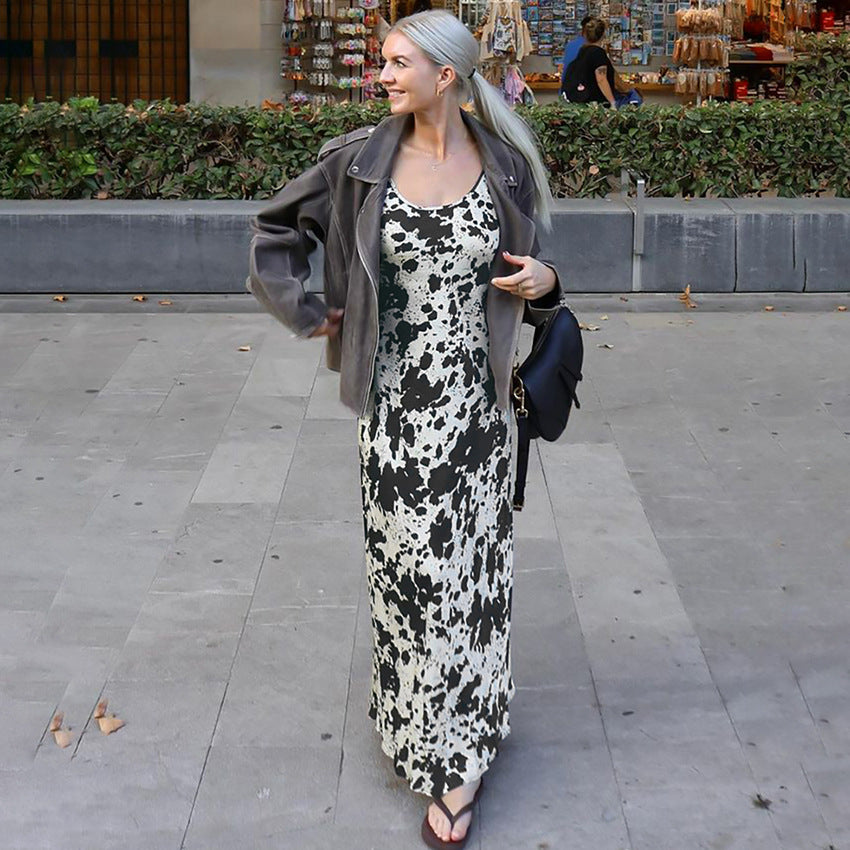 Women's Sexy Strap Vintage Printed Dress High-grade High Dresses