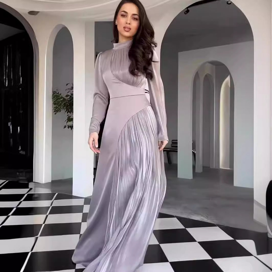 Women's Spring Half Turtleneck Irregular Long Sleeve Dresses