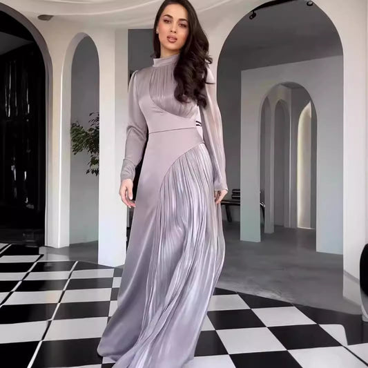 Women's Spring Half Turtleneck Irregular Long Sleeve Dresses