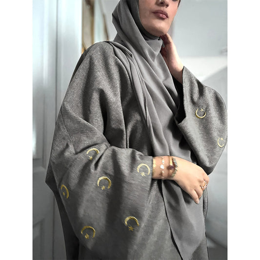 Pure Color Elegant Moon Embroidery Fashion Long Dress
