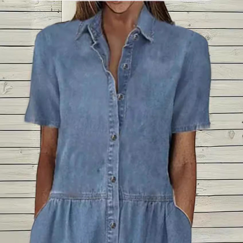 Slouchy Graceful Collar Casual Denim Sleeve Dress