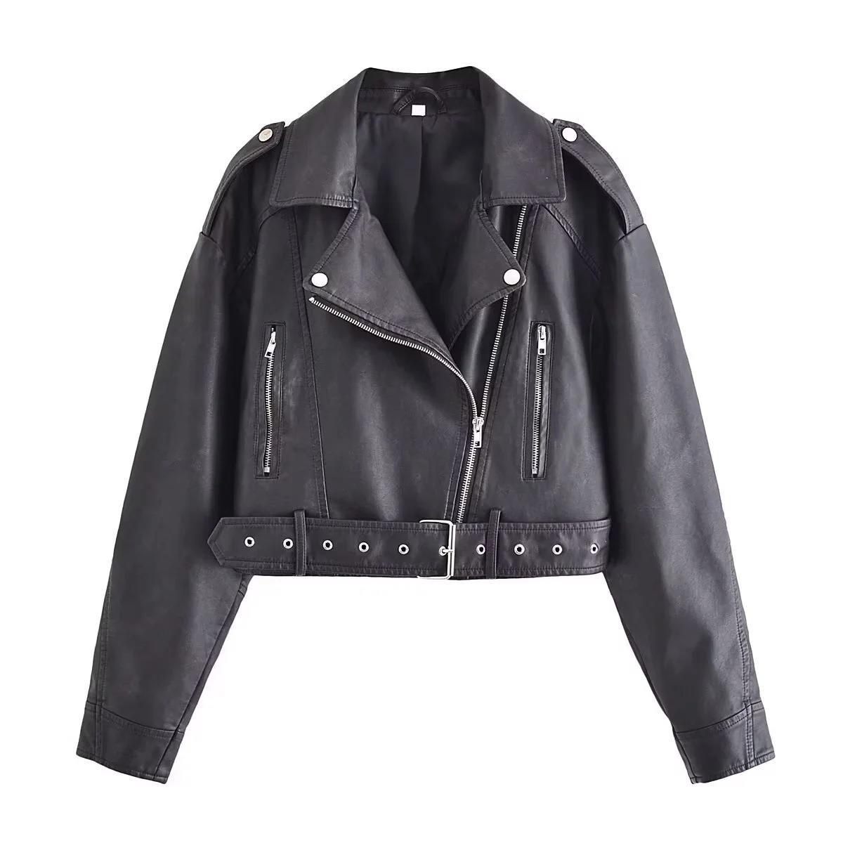 Women's Autumn Street Fashion Wash Imitation Leather Jackets