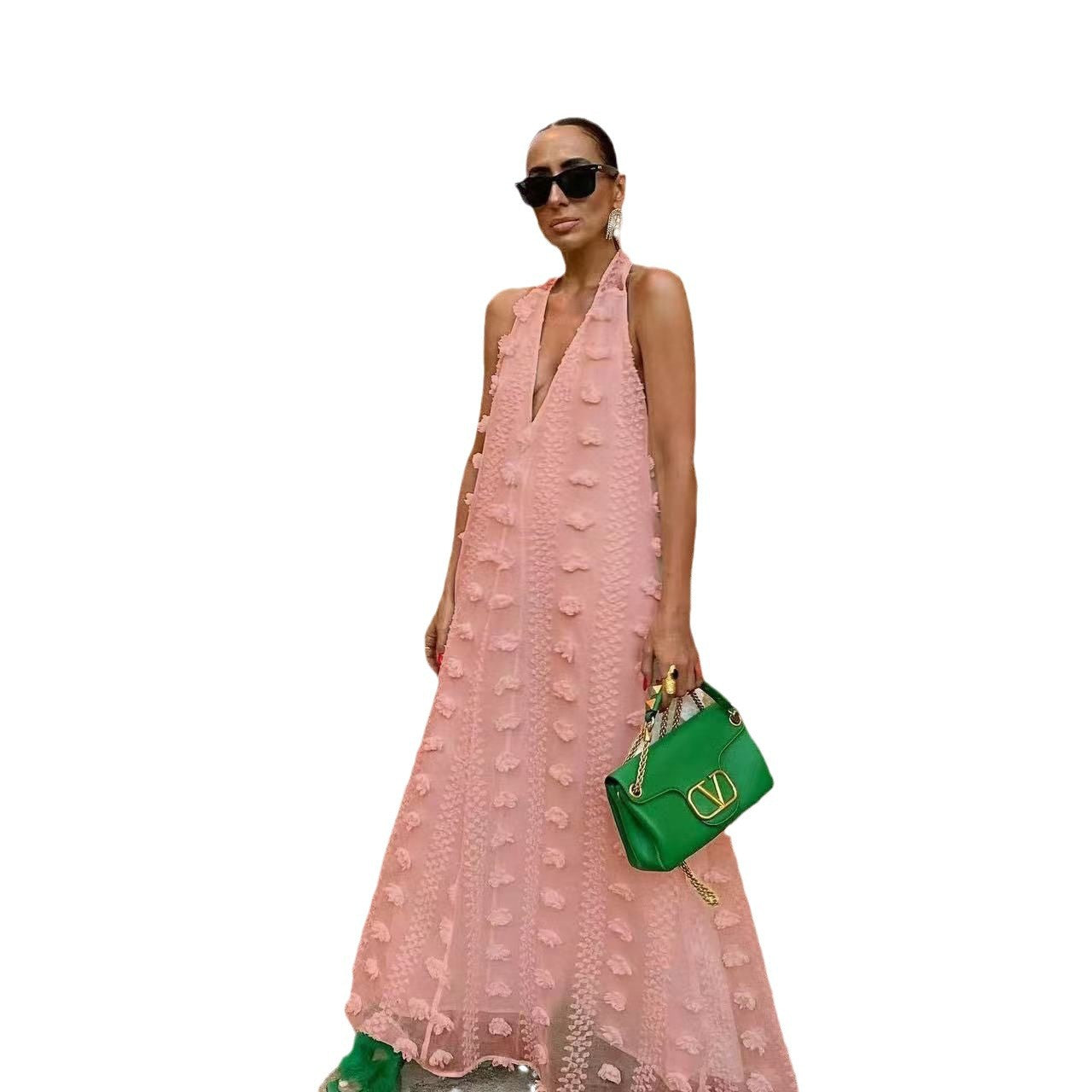Women's Vacation Style Halter Three-dimensional Flower Ribbon Dress Summer Dresses