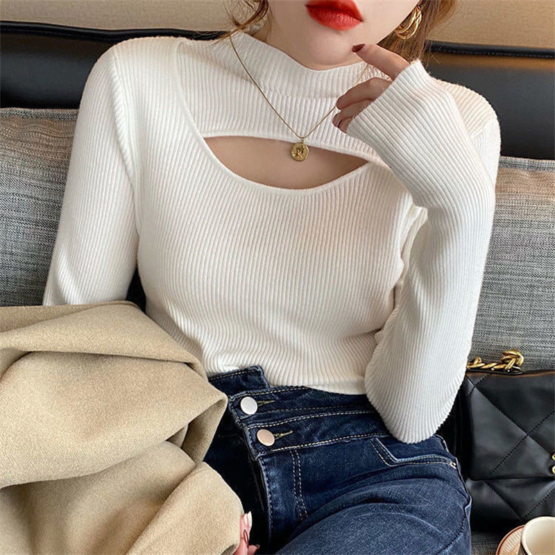 Women's Mock Neck Bottoming Design Sense Niche Women's Sweater