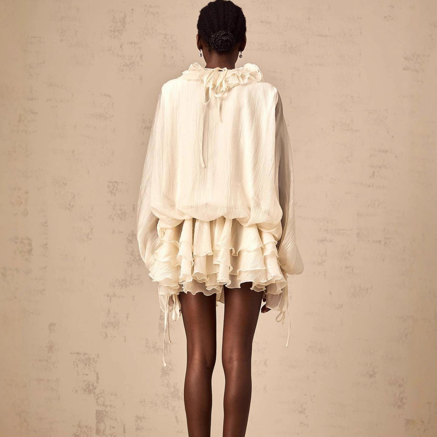 High-grade Three-dimensional Flower Strap Lantern Sleeve Ruffled Dresses