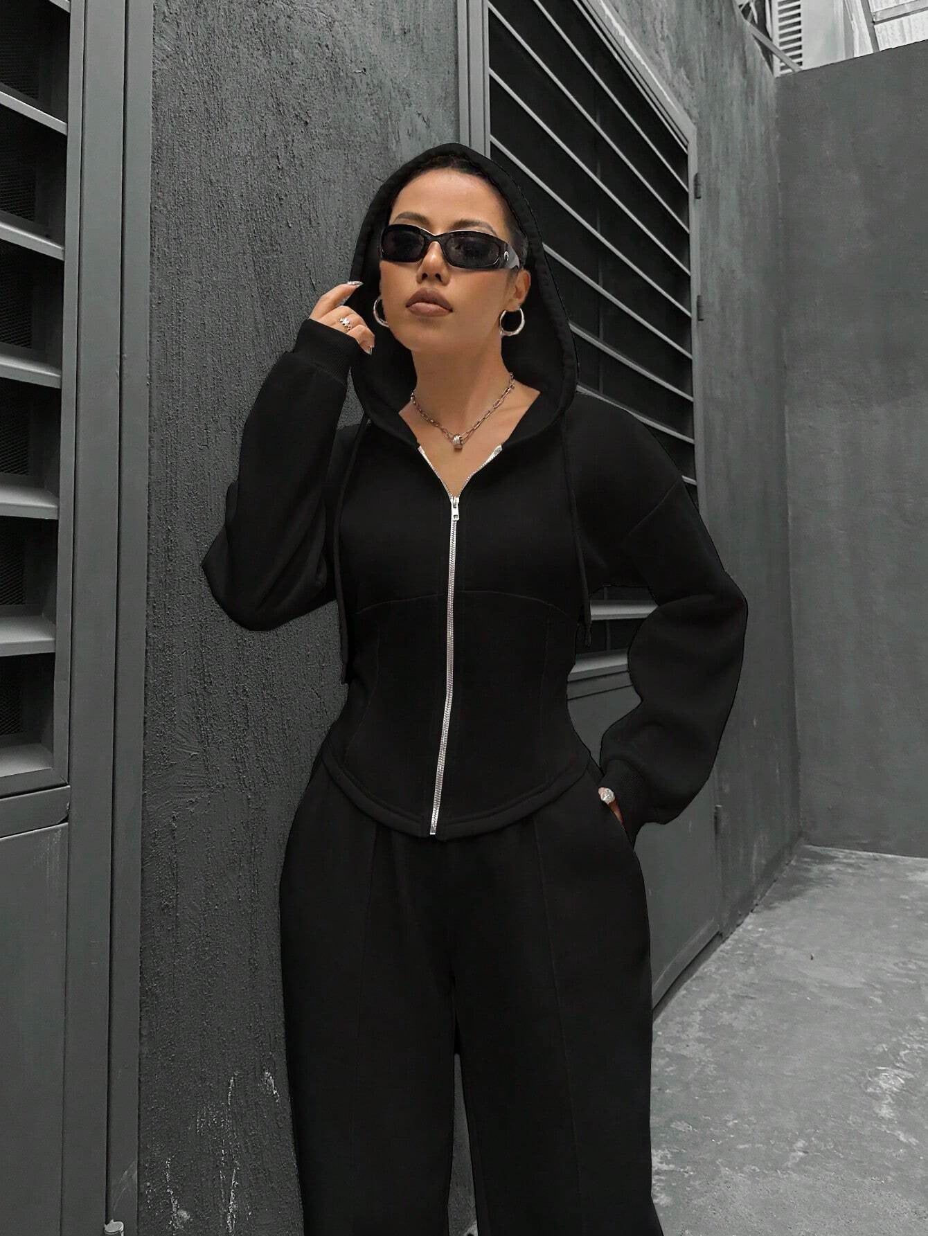 Women's Two Piece Set Trendy Hooded Slim Suits