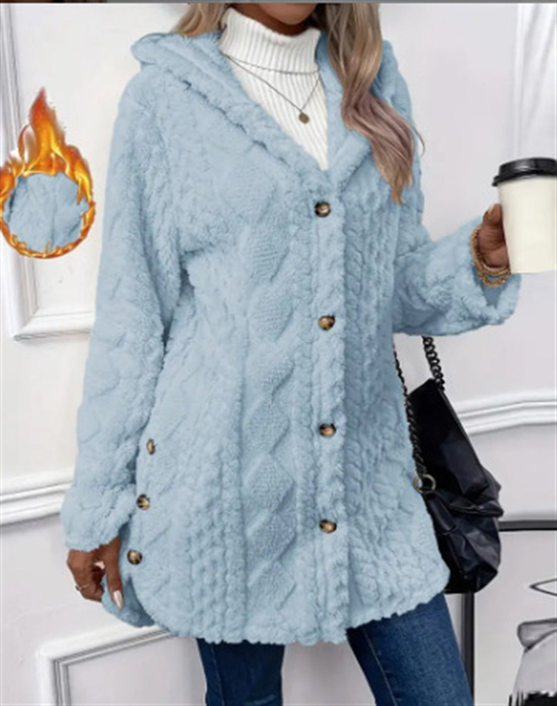 Women's Solid Color Single-breasted Plush Hoodie Fashion Jackets