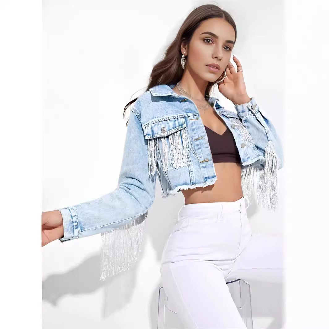 Women's Versatile Fashion Tassel Denim Female Jackets