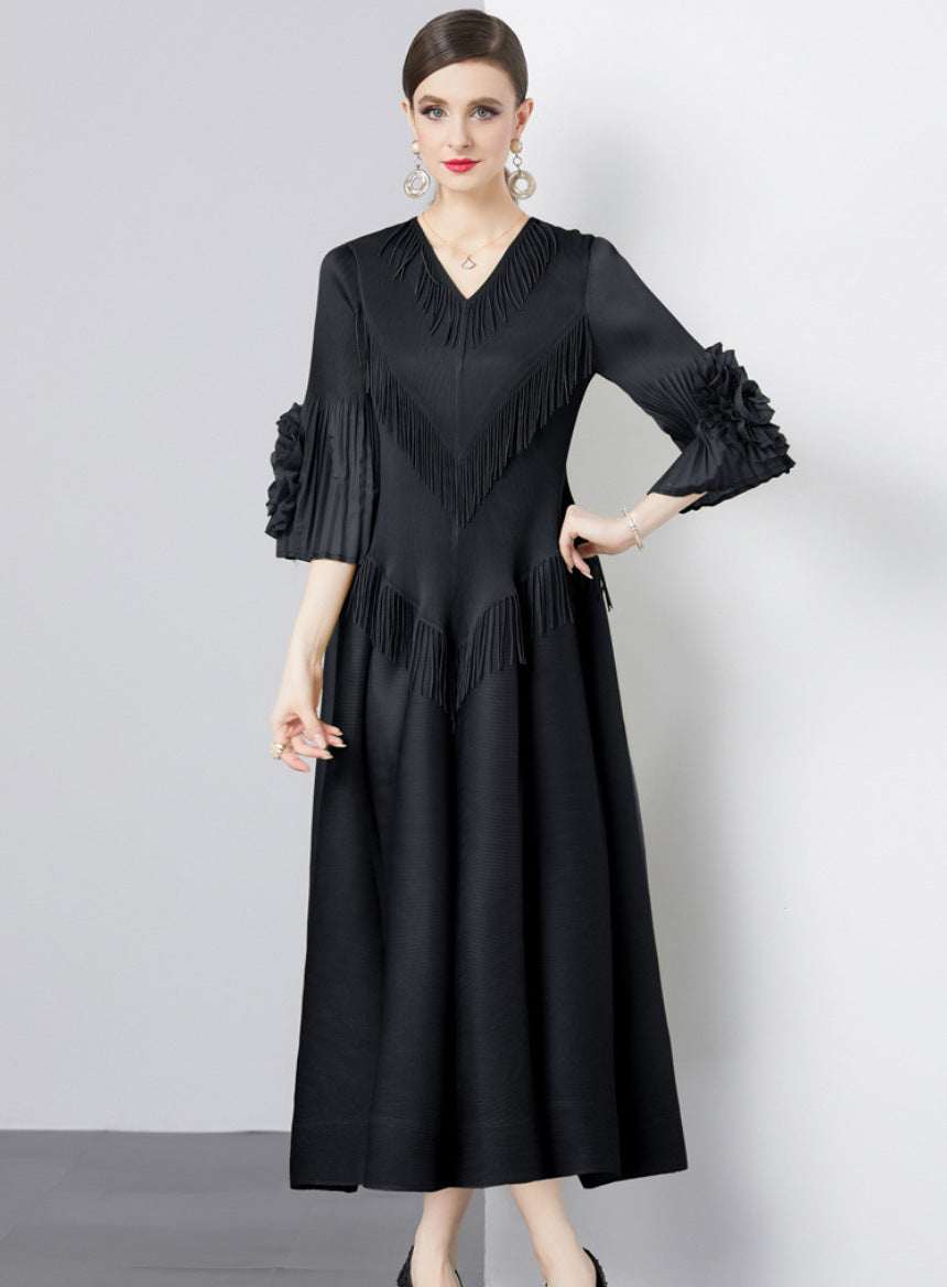 Ruffled Plate Flower Tassel Stitching Geometric Dresses