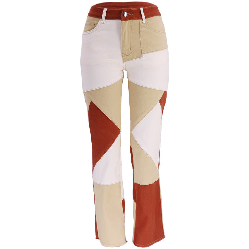 Women's Autumn Fashion Stitching Denim Trousers Jeans