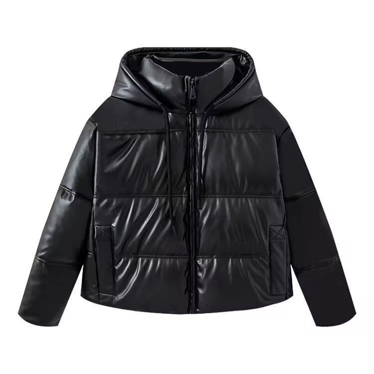 Women's Fashion Wear Hooded Warm Faux Leather Coats