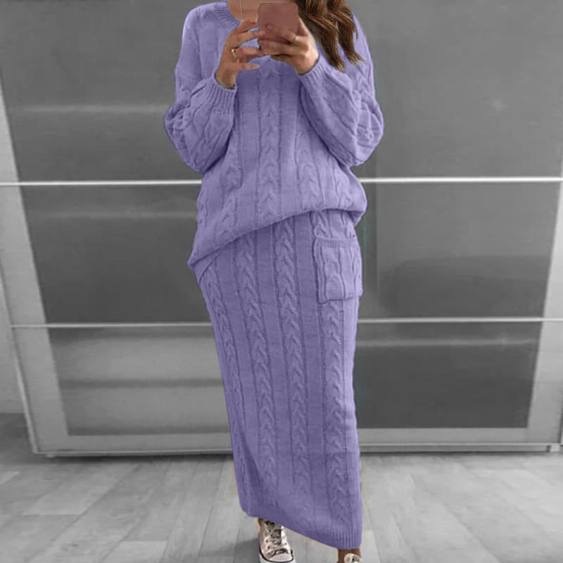 Women's Twist Stitch Set Dress Long Sleeve Stitching Sweater